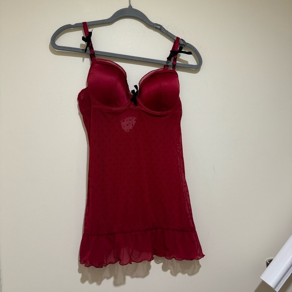 Women’s Blush Brand Sexy Coquette Bow Red Black Eyelet Lingerie Slip Top Size: M - Picture 3 of 15